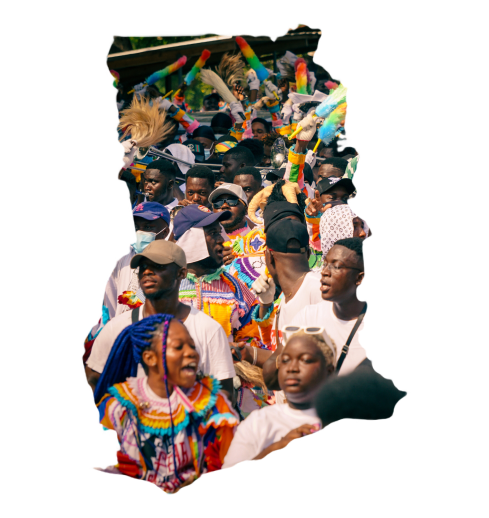 image of happy Ghanaian in a Ghana map outline